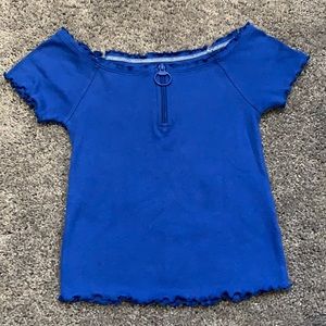 Justice off the shoulder lettuce sleeve top.